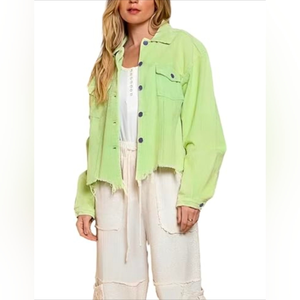 BiBi Women's Lime Green Jean Jacket